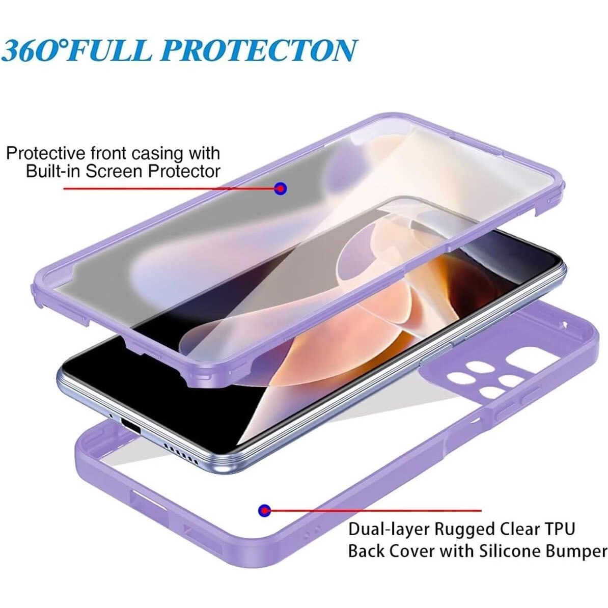 Pachet 360: Husa cu folie integrata pentru Samsung Galaxy A13 4G Cover360 fata / spate - mov
