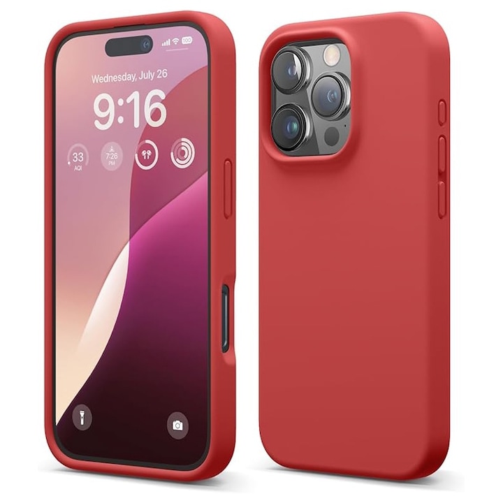 Husa pentru iPhone 16 Pro DaDen®, Ultra Slim, Silicon, Calitate Premium, Interior din microfibra, Rosu
