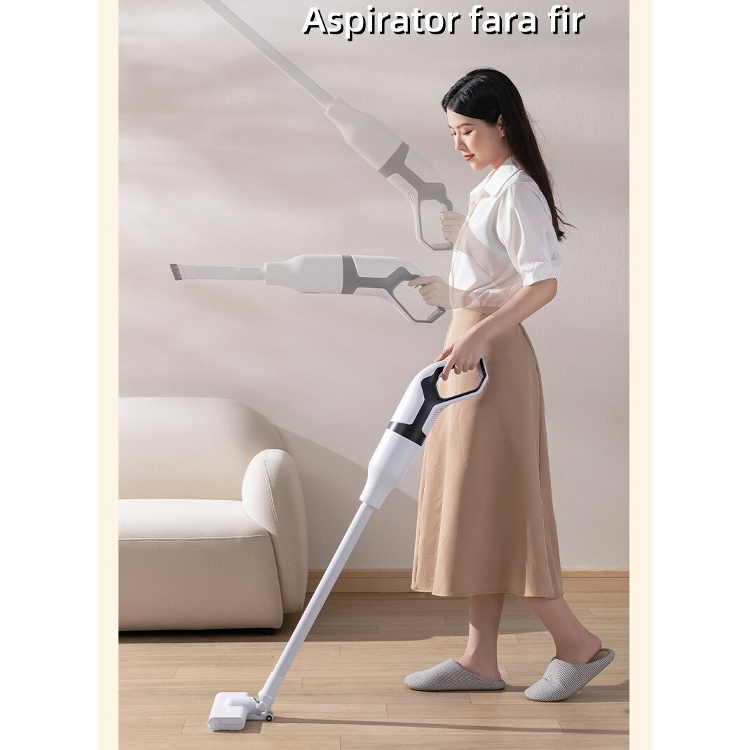 Aspirator vertical fara fir, 130W, 9000Pa, reglare in 2 viteze, capacitate cupa de praf 1, 2L, 2200mAh, potrivit pentru lucrarile de curatare casnica, alb