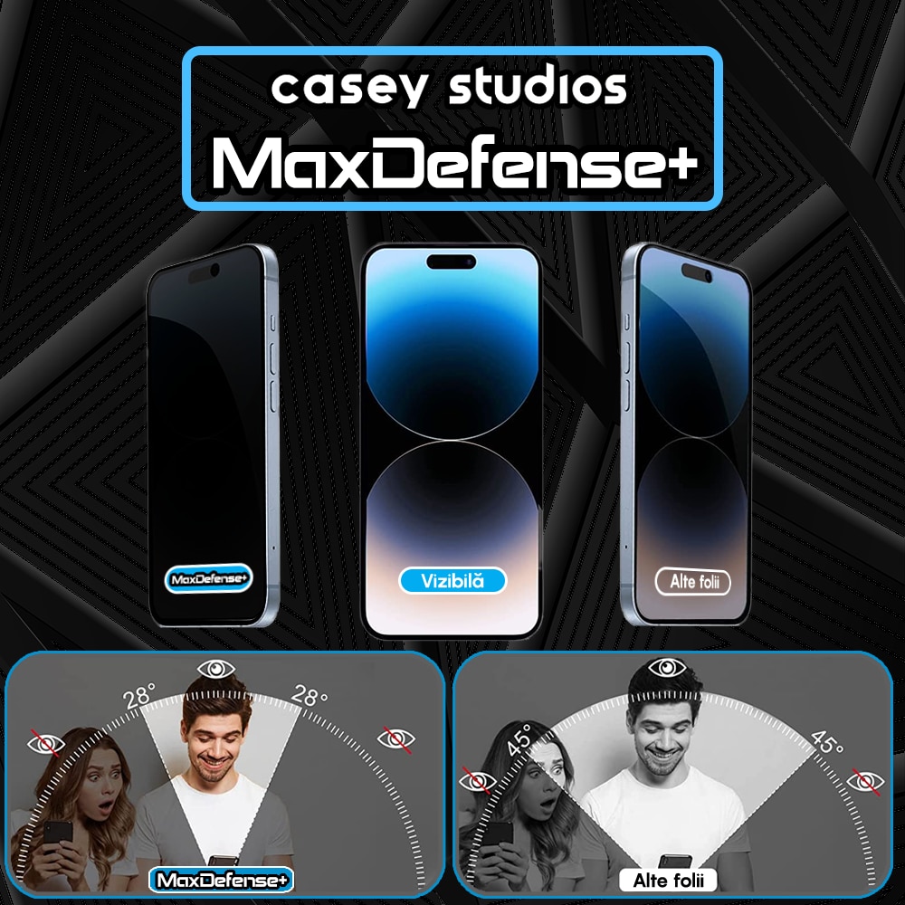 Folie Sticla Privacy CASEY STUDIOS™ compatibila cu Apple iPhone 17 Air, Full Cover 3D, Full Glue, Sticla Securizata, Duritate Militara, Ultra HD, Protectie Profesionala Ecran 3D, Anti Zgarieturi, Anti Socuri