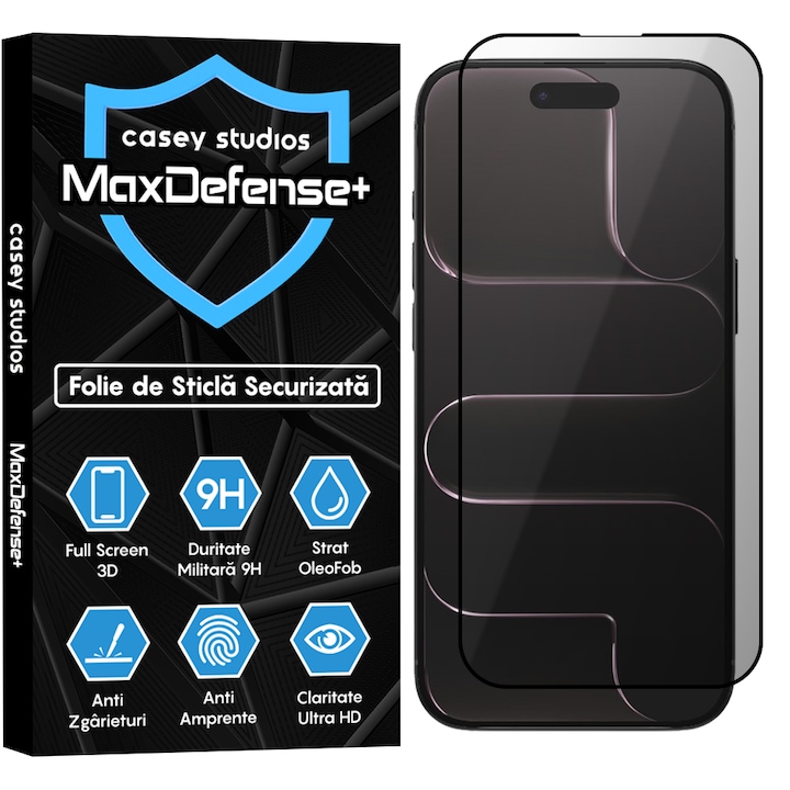 Folie Sticla Privacy CASEY STUDIOS™ compatibila cu Apple iPhone 17 Air, Full Cover 3D, Full Glue, Sticla Securizata, Duritate Militara, Ultra HD, Protectie Profesionala Ecran 3D, Anti Zgarieturi, Anti Socuri