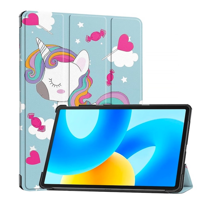 Husa tableta din piele pentru Lenovo Tab M9 9.0", Protectie Completa, Unicorn design, Multicolor