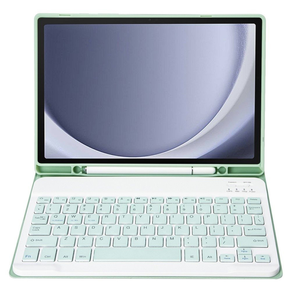 Husa cu tastatura compatibila cu Samsung Galaxy Tab A9+, XGSM, Piele, Cu suport de pix, Verde deschis