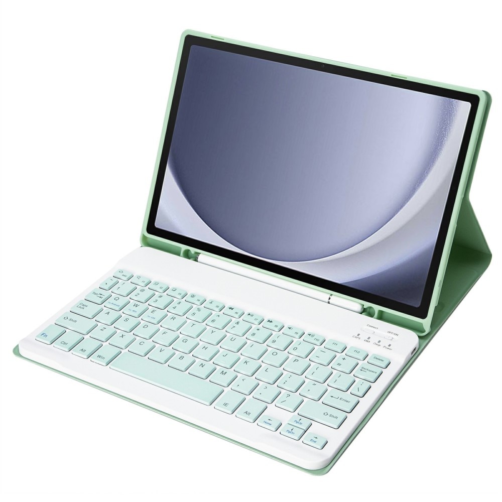 Husa cu tastatura compatibila cu Samsung Galaxy Tab A9+, XGSM, Piele, Cu suport de pix, Verde deschis