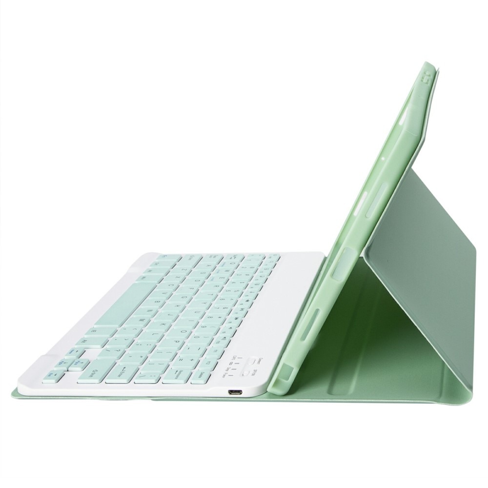 Husa cu tastatura compatibila cu Samsung Galaxy Tab A9+, XGSM, Piele, Cu suport de pix, Verde deschis