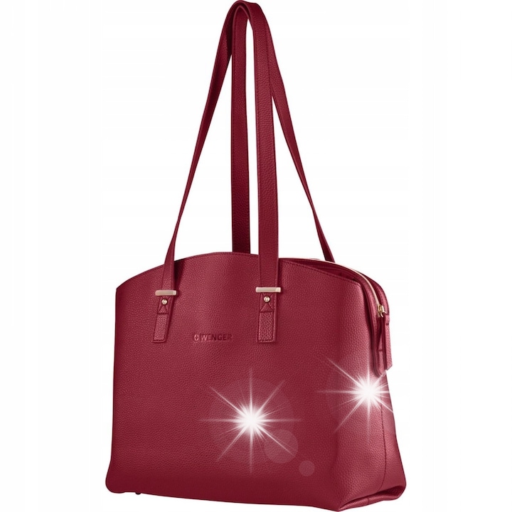 Geanta laptop Wenger RosaElli 14, rosie, 19x37x29cm, din piele artificiala, cu detalii aurii