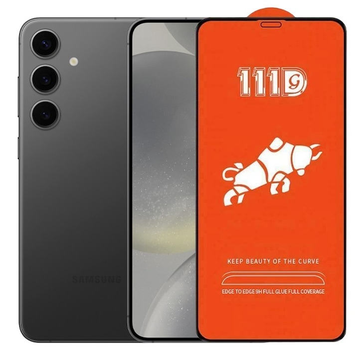 Folie Sticla Securizata pentru Samsung Galaxy S24 Plus 5G, Flippy, Sticla de Protectie Compatibila cu Samsung Galaxy S24 Plus 5G, Full Cover 111D, HD, Margini Negre, Transparenta