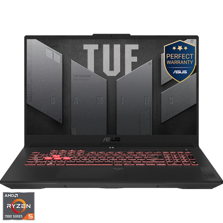 Laptop Gaming ASUS TUF A17 FA707NU cu procesor AMD Ryzen™ 5 7535HS pana la 4.55GHz, 17.3'', Full HD, IPS, 144Hz, 16GB DDR5 RAM, 512GB SSD, NVIDIA® GeForce RTX™ 4050 6GB GDDR6, No OS, Mecha Gray