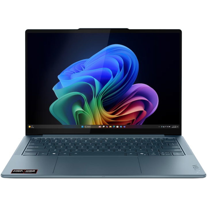 Laptop Lenovo Yoga Slim 7 14AKP10 cu procesor AMD Ryzen™ AI 7 350 pana la 5.0GHz, 14" WUXGA, OLED, 16GB LPDDR5x RAM, 1TB SSD, AMD Radeon™ 860M Graphics, Windows® 11 Home, Tidal Teal, 3y on-site Premium Care