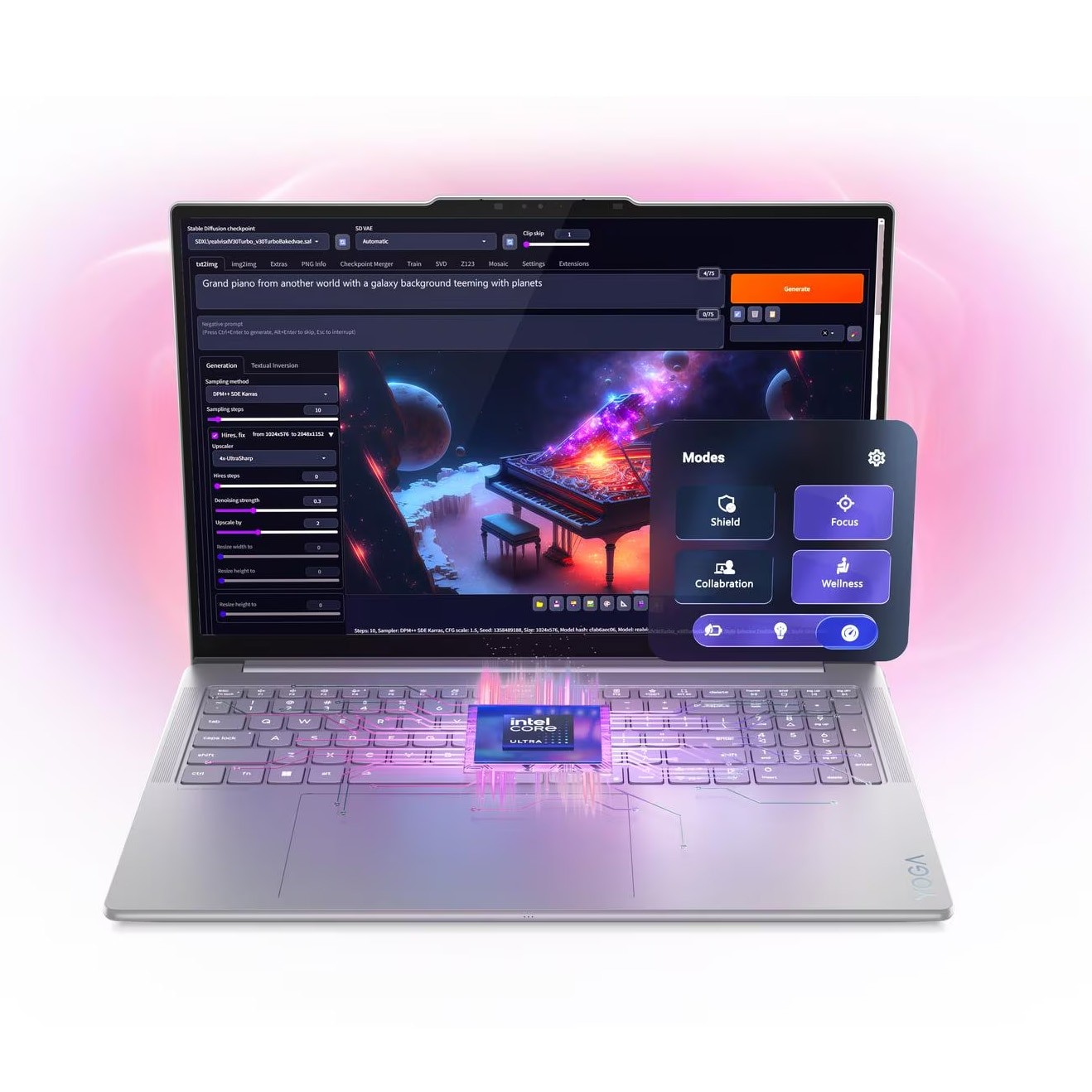 Laptop Lenovo Yoga Pro 9 16IAH10 cu procesor Intel® Core™ Ultra 7 255H pana la 5.1GHz, 16" 2.8K WQXGA+ , OLED, 120Hz, 64GB LPDDR5x RAM, 2TB SSD, NVIDIA® GeForce RTX™ 5070 8GB GDDR7, Windows® 11 Home, Luna Grey, 3y on-site Premium Care