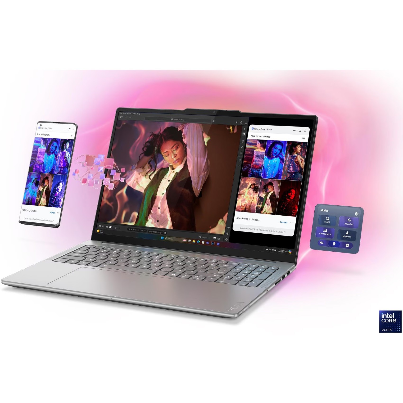 Laptop Lenovo Yoga Pro 9 16IAH10 cu procesor Intel® Core™ Ultra 7 255H pana la 5.1GHz, 16" 2.8K WQXGA+ , OLED, 120Hz, 64GB LPDDR5x RAM, 2TB SSD, NVIDIA® GeForce RTX™ 5070 8GB GDDR7, Windows® 11 Home, Luna Grey, 3y on-site Premium Care