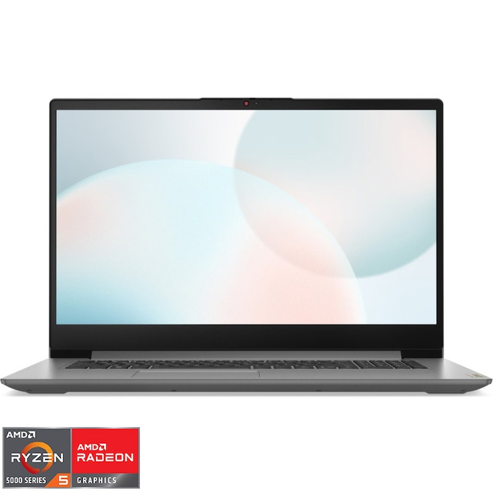 Laptop Lenovo IdeaPad 3 17ABA7 cu procesor AMD Ryzen™ 5 5625U pana la 4.3GHz, 17.3" HD+, 16GB DDR4 RAM, 512GB SSD, No OS, AMD Radeon™ Graphics, Arctic Grey
