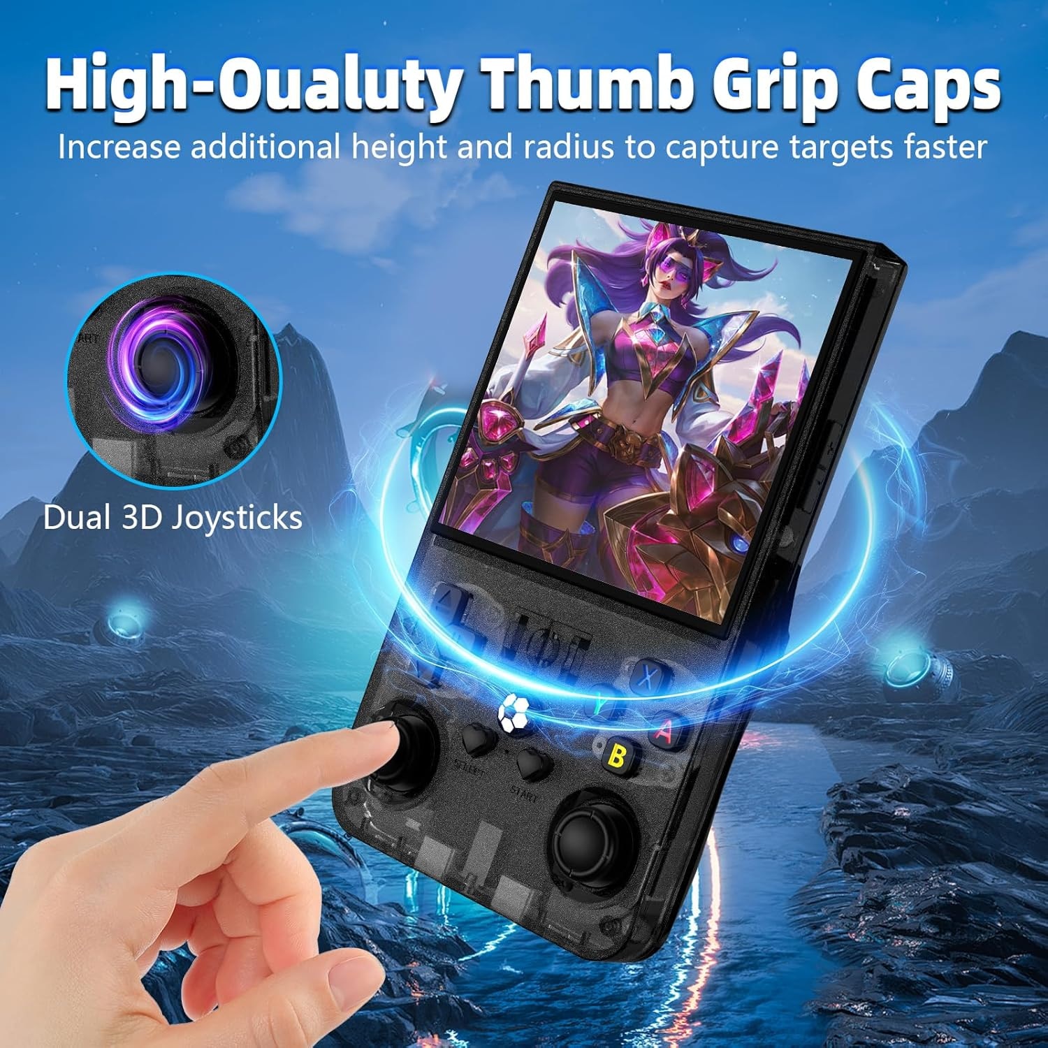 Consola de Jocuri Portabila, BYONDSELF®, Retro, Ecran IPS 4 Inch, 128GB, 22000+ de Jocuri, 720 x 720, 4000mAh, Ecran HD de Inalta Calitate, Doua Joystick-uri, Mufa pentru Casti, Compact, Negru