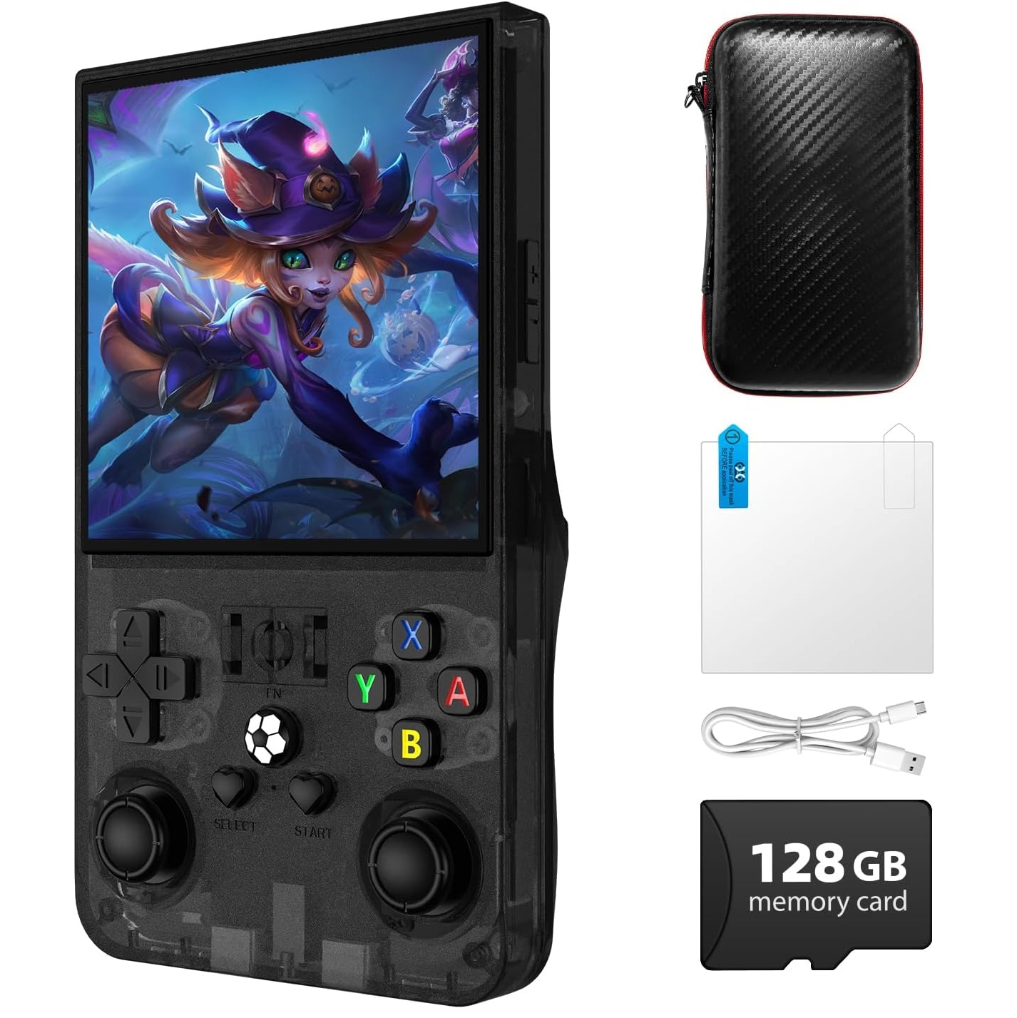 Consola de Jocuri Portabila, BYONDSELF®, Retro, Ecran IPS 4 Inch, 128GB, 22000+ de Jocuri, 720 x 720, 4000mAh, Ecran HD de Inalta Calitate, Doua Joystick-uri, Mufa pentru Casti, Compact, Negru