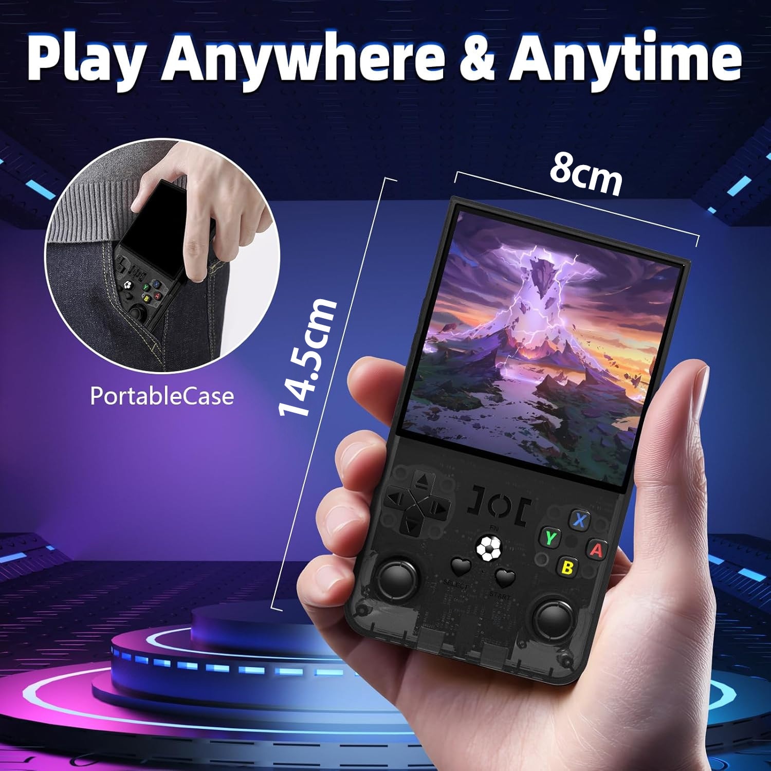 Consola de Jocuri Portabila, BYONDSELF®, Retro, Ecran IPS 4 Inch, 128GB, 22000+ de Jocuri, 720 x 720, 4000mAh, Ecran HD de Inalta Calitate, Doua Joystick-uri, Mufa pentru Casti, Compact, Negru