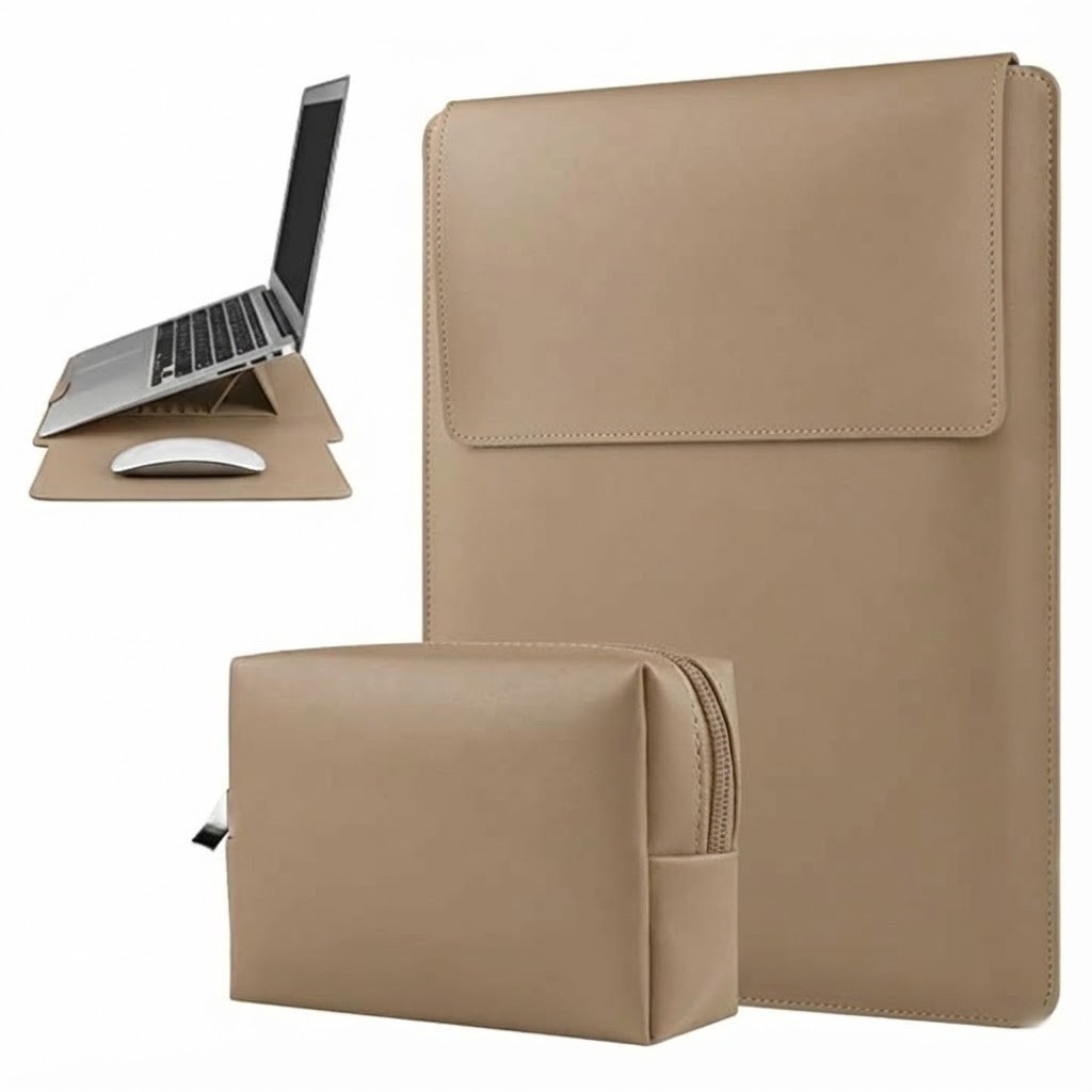 Husa Laptop 13-14 inch compatibila cu MacBook Air, oein®, MacBook Pro, Piele Ecologica, Marime Universala, 25 x 34 cm, Kaki