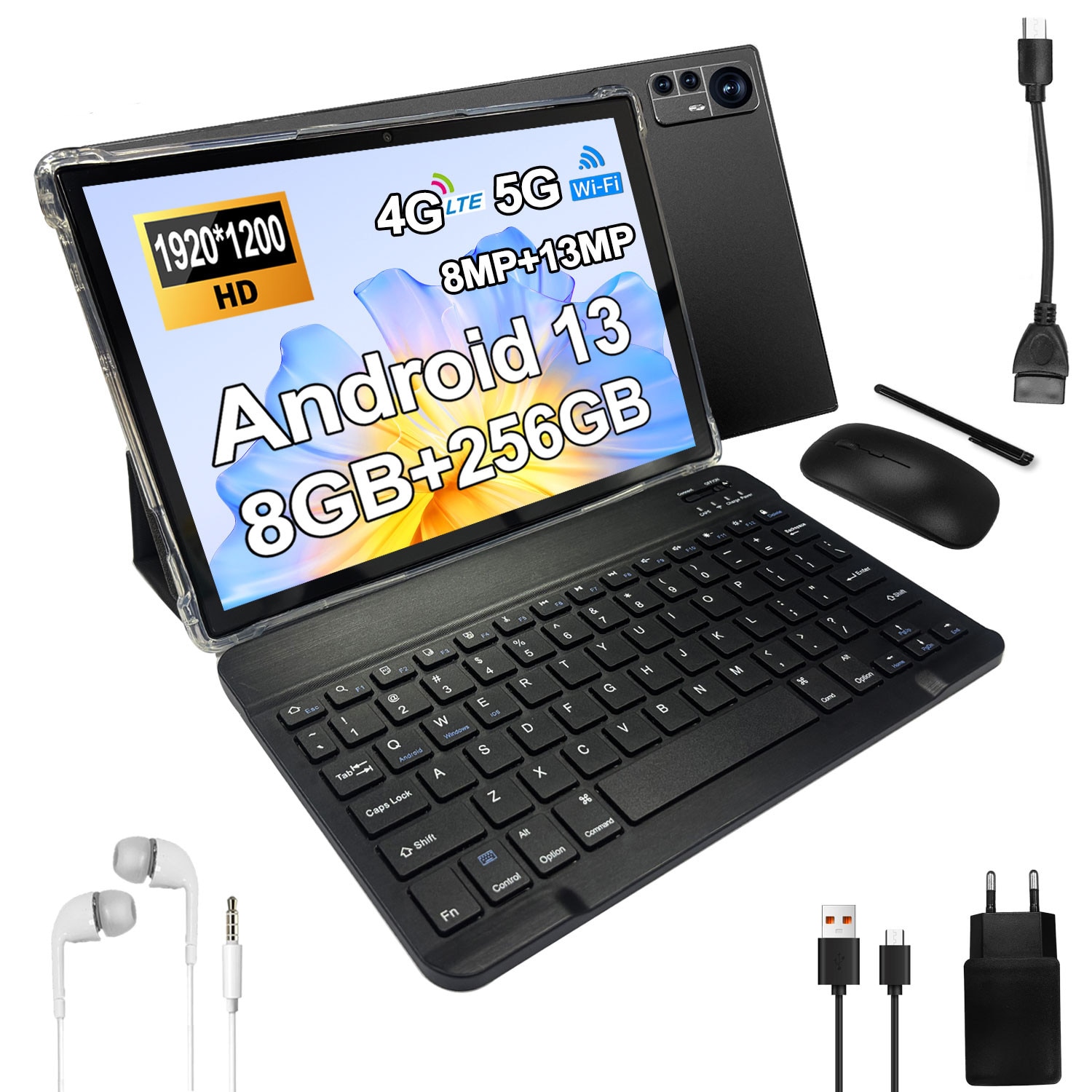 Tableta 10.1" MIVISO®, Octa-Core, 4G LTE/5G WIFI, 8GB RAM/256GB ROM, Android 13, HD 1920*1200, 8000mAh, 13MP+8MP, Negru,1920 x 1200 Cu SIM 10.1 inch 256 GB