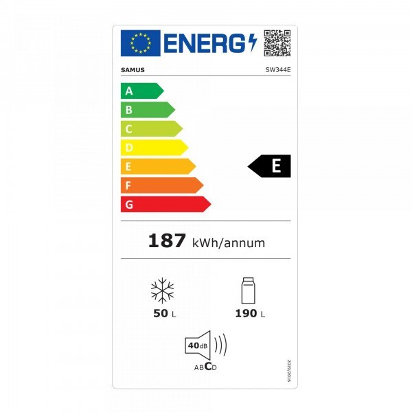 Frigider cu doua usi Samus SW344E, 248 L, H 165 cm, Termostat reglabil, 4 rafturi sticla, Clasa energetica E, Alb