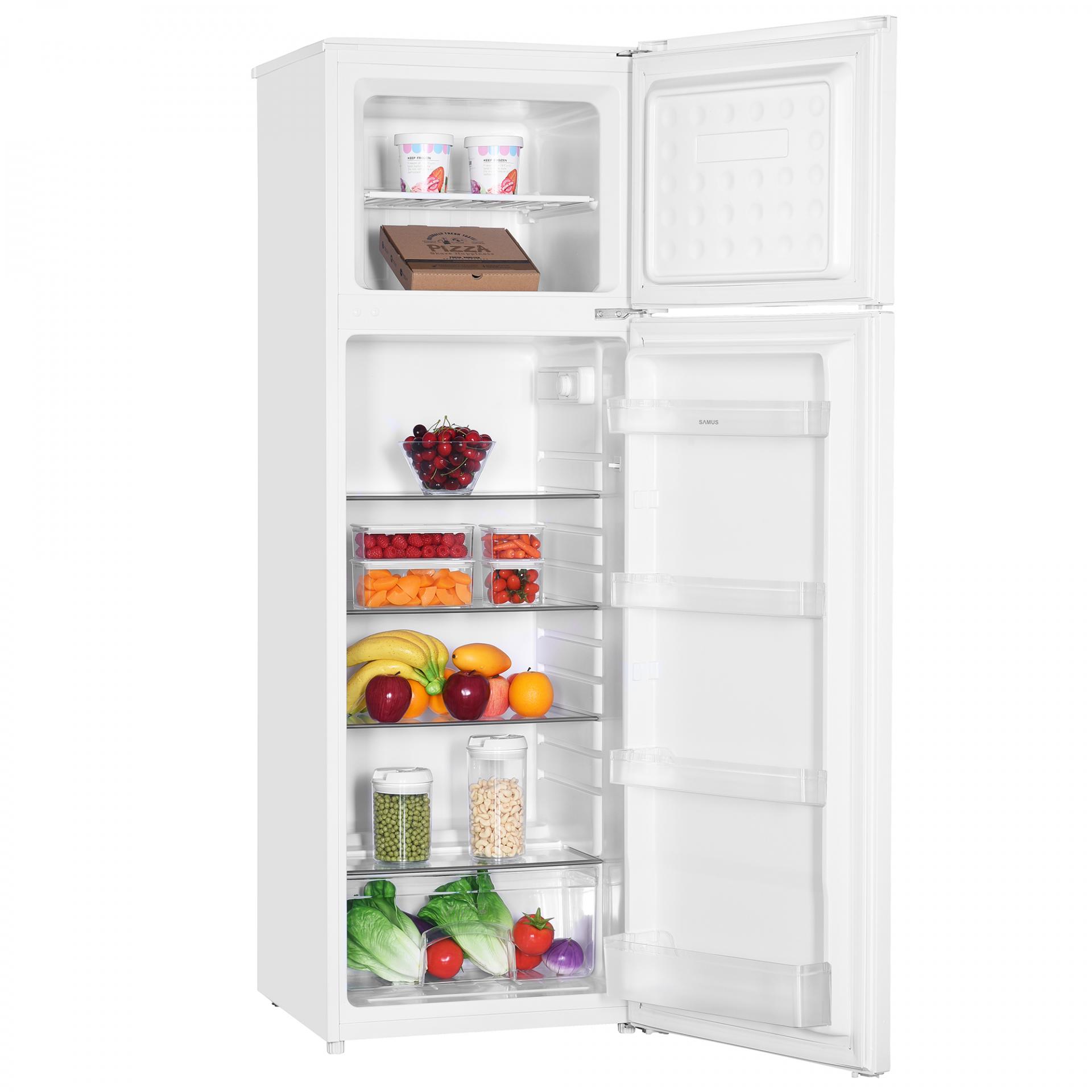 Frigider cu doua usi Samus SW344E, 248 L, H 165 cm, Termostat reglabil, 4 rafturi sticla, Clasa energetica E, Alb