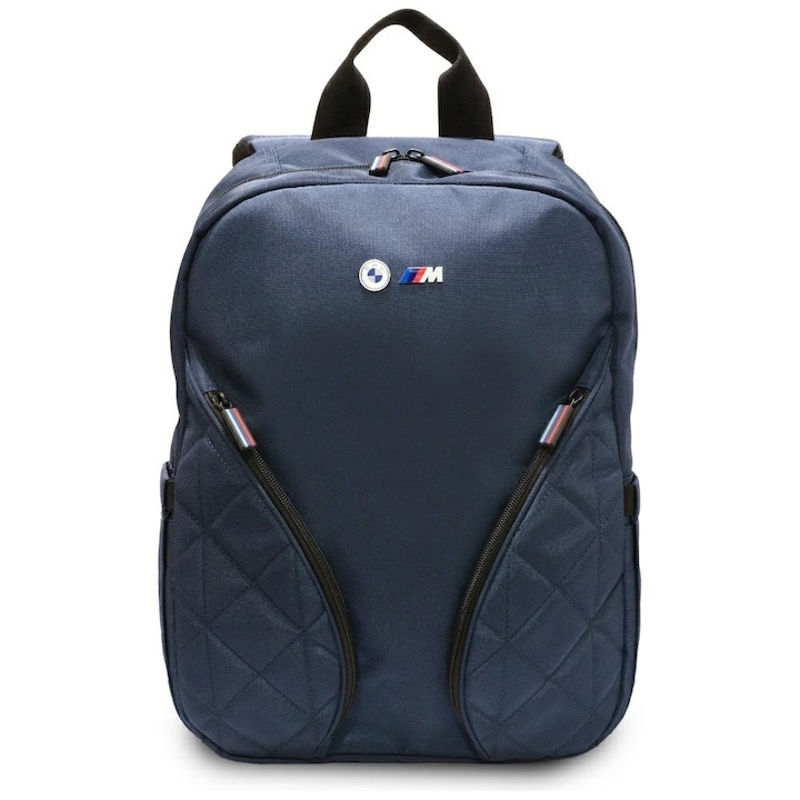 Rucsac pentru laptop BMW Nylon Pockets and Metal Logo, Compatibil cu laptop de 16 inch, Albastru