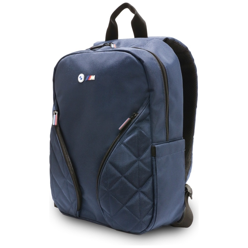 Rucsac pentru laptop BMW Nylon Pockets and Metal Logo, Compatibil cu laptop de 16 inch, Albastru