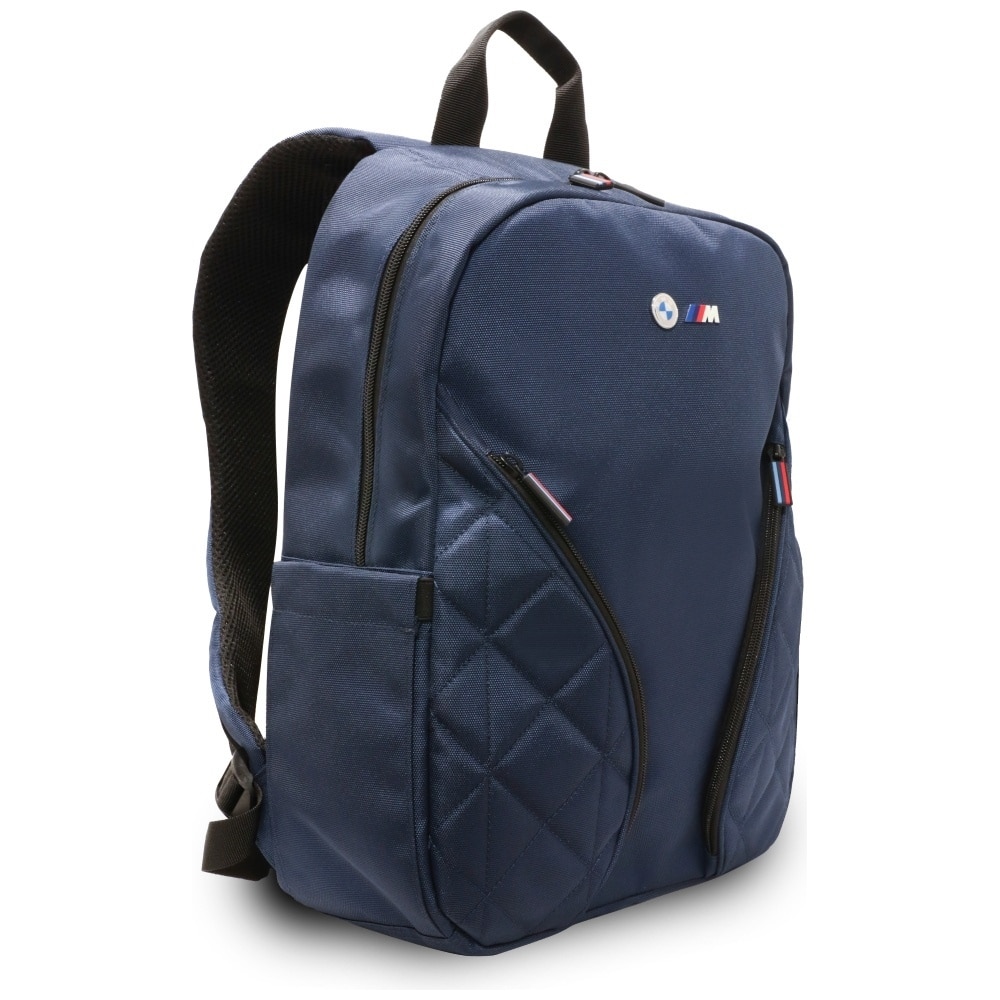 Rucsac pentru laptop BMW Nylon Pockets and Metal Logo, Compatibil cu laptop de 16 inch, Albastru