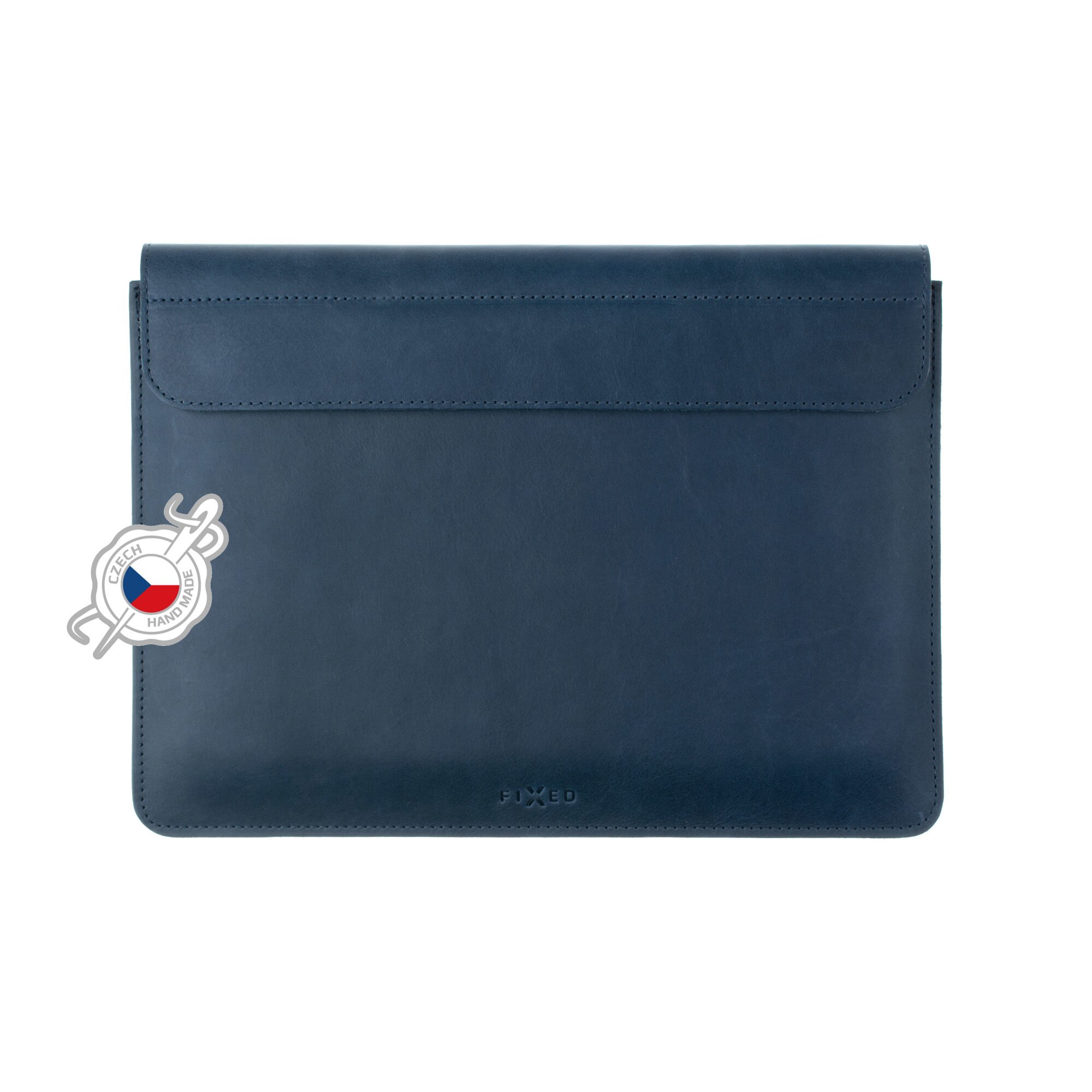 Husa laptop Fixed Oxford pentru Apple MacBook Pro 16" (2019 si mai noi), cusuta manual, piele naturala, inchidere magnetica, Albastru