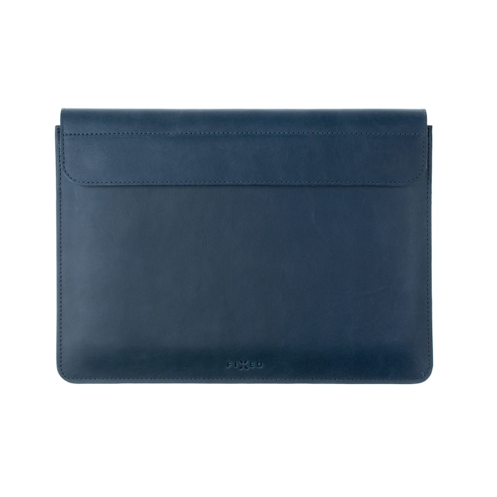 Husa laptop Fixed Oxford pentru Apple MacBook Pro 16" (2019 si mai noi), cusuta manual, piele naturala, inchidere magnetica, Albastru