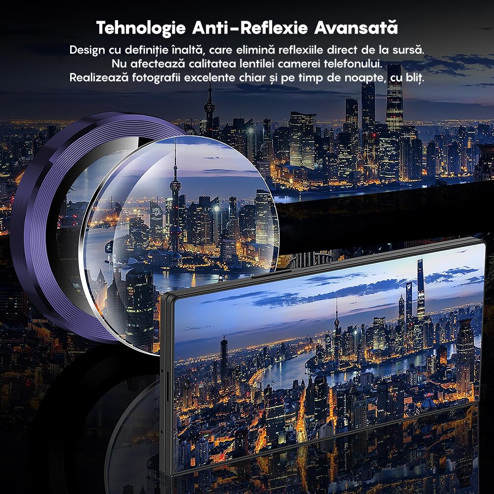 Folie Protectie Lentile Camera compatibila cu Samsung Galaxy Z Fold7, CASEY STUDIOS™ MaxDefense+, Ultra HD, Anti Amprente, Anti Zgarieturi, Anti Socuri, Mov Inchis