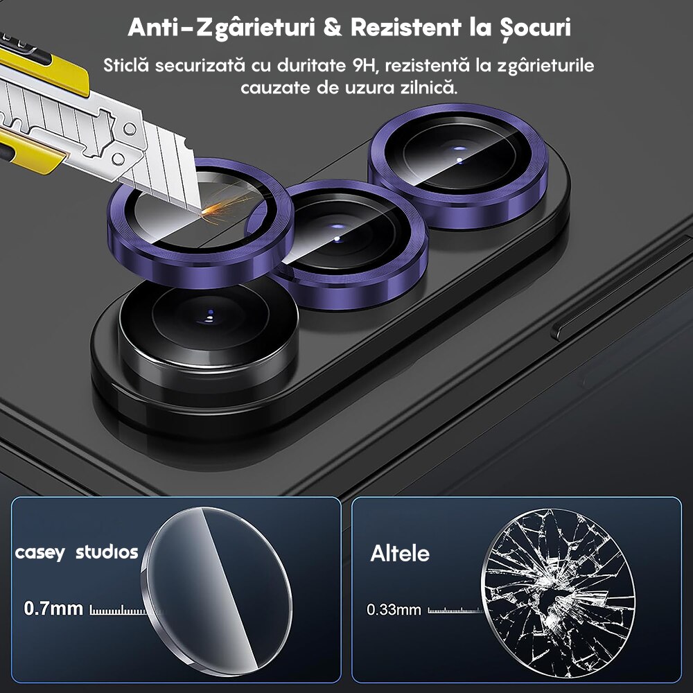 Folie Protectie Lentile Camera compatibila cu Samsung Galaxy Z Fold7, CASEY STUDIOS™ MaxDefense+, Ultra HD, Anti Amprente, Anti Zgarieturi, Anti Socuri, Mov Inchis