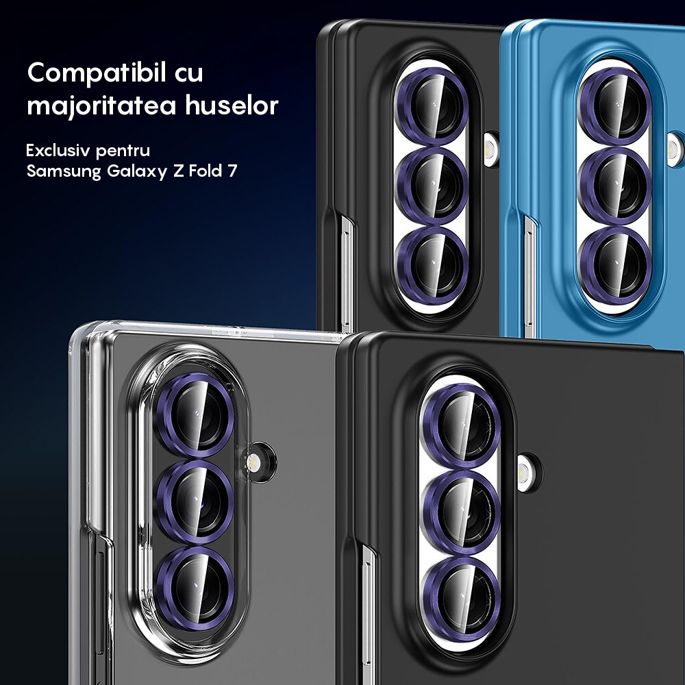 Folie Protectie Lentile Camera compatibila cu Samsung Galaxy Z Fold7, CASEY STUDIOS™ MaxDefense+, Ultra HD, Anti Amprente, Anti Zgarieturi, Anti Socuri, Mov Inchis