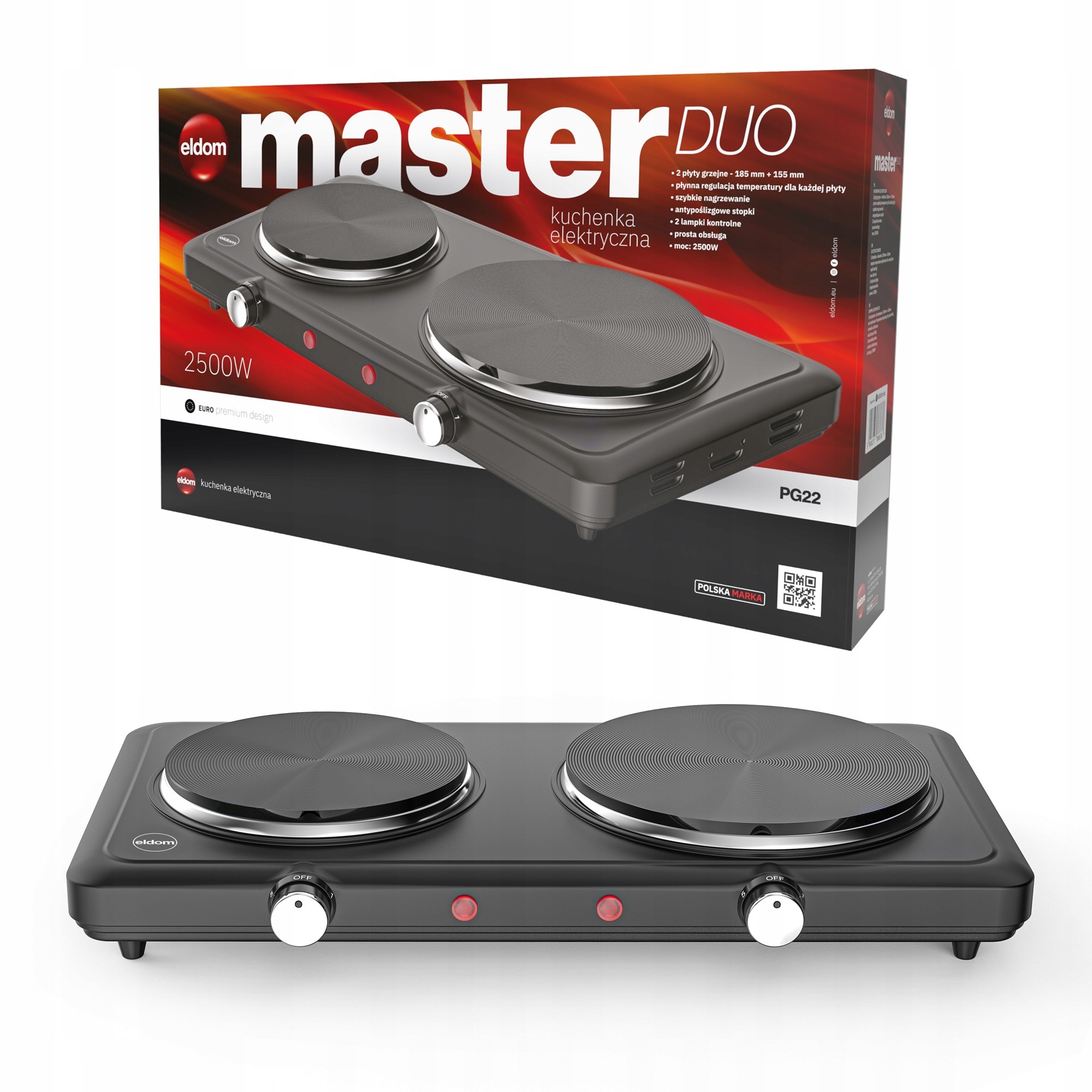 Aragaz electric Eldom PG22 Master Duo, 2 plite, 2500W, 185x155mm, antiderapant