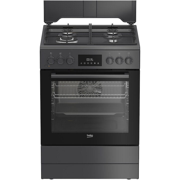 RESIGILAT: Aragaz mixt Beko FBSM62320SAC, 4 zone de gatit, High Efficiency Gas Burner, Clasa A, Display LED, Child Lock, Anthracite