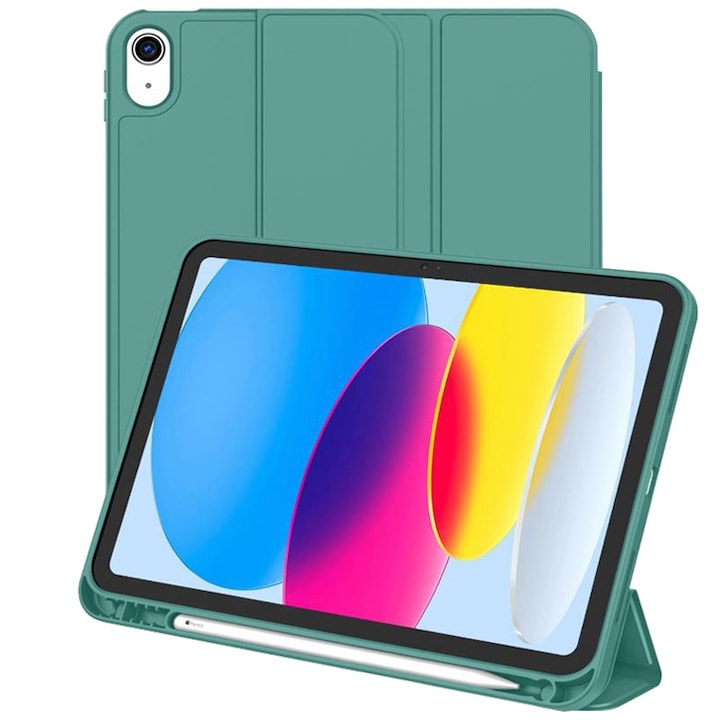 Husa cu Suport Pix pentru iPad 10 2022/2024, iPad 11 2025, Protectie completa, Pliabila, Verde