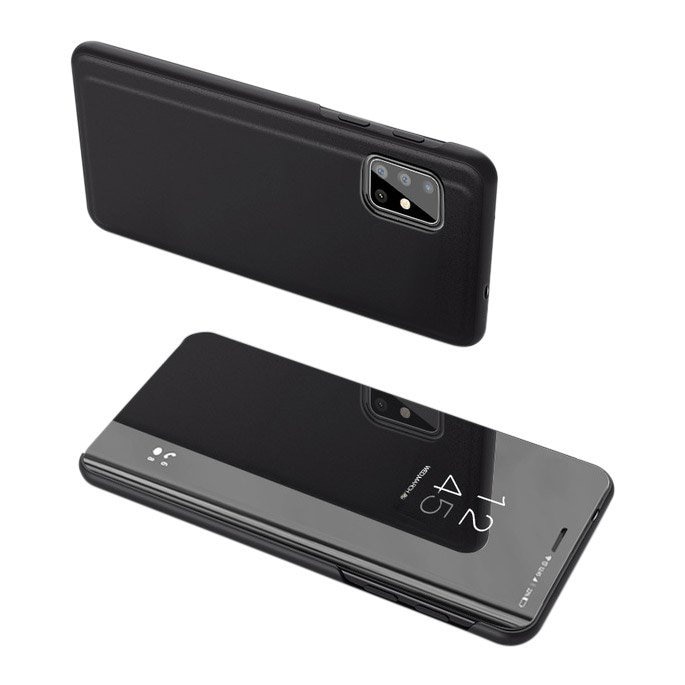 Husa Carte Clear View pentru Samsung Galaxy A51, Functie Stand, Negru