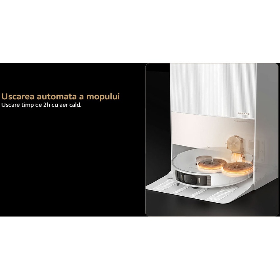 Robot de aspirare cu mop rotativ Dreame L20 Ultra RLX41CE-1, statie automata de golire 3.2l, 7000Pa, rezervor praf 0.3l, rezervor apa 0.08l, baterie 6400mAh, autonomie pana la 180 min, alb