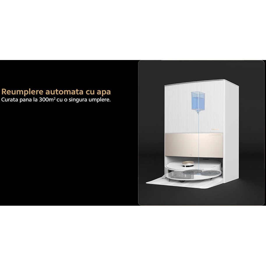 Robot de aspirare cu mop rotativ Dreame L20 Ultra RLX41CE-1, statie automata de golire 3.2l, 7000Pa, rezervor praf 0.3l, rezervor apa 0.08l, baterie 6400mAh, autonomie pana la 180 min, alb