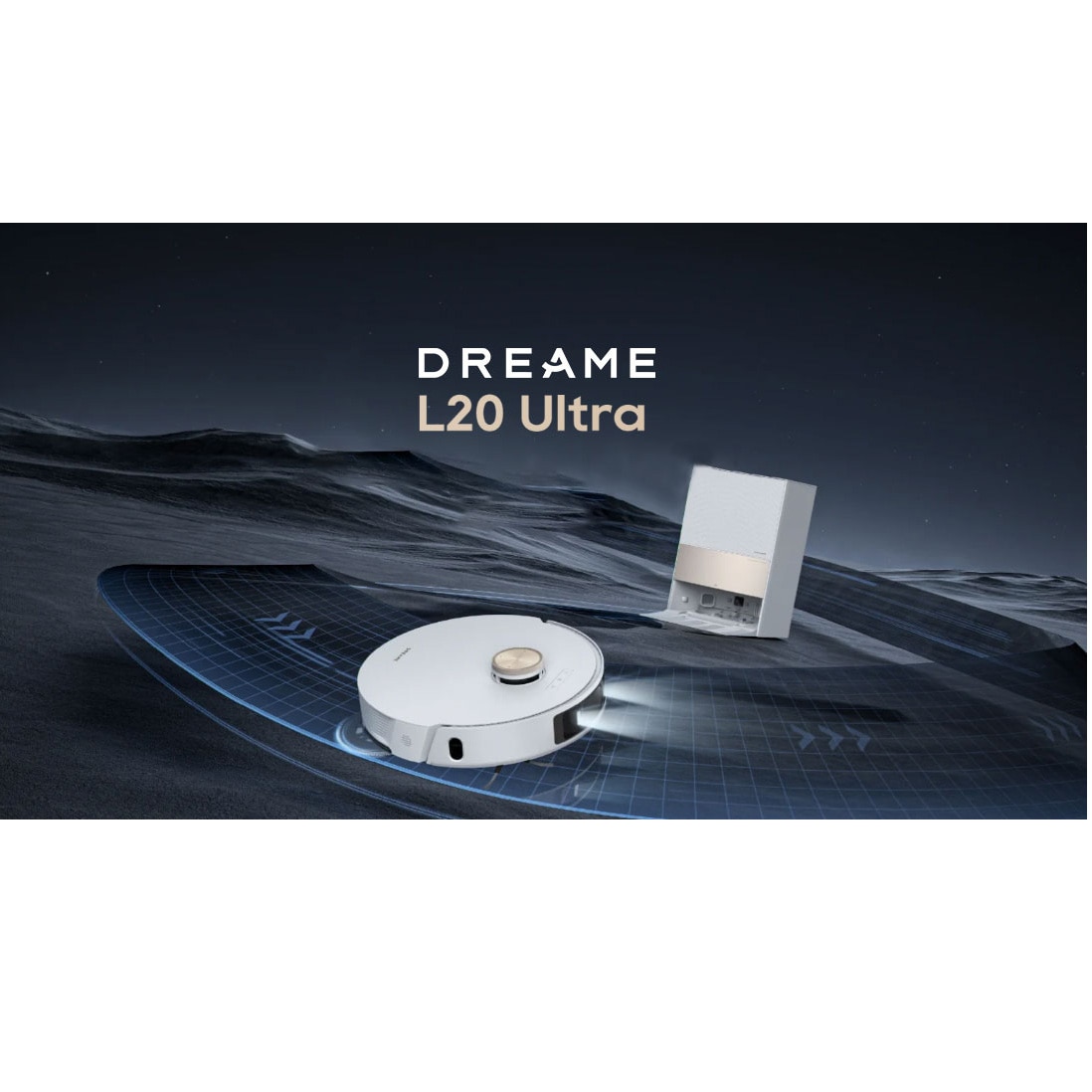 Robot de aspirare cu mop rotativ Dreame L20 Ultra RLX41CE-1, statie automata de golire 3.2l, 7000Pa, rezervor praf 0.3l, rezervor apa 0.08l, baterie 6400mAh, autonomie pana la 180 min, alb