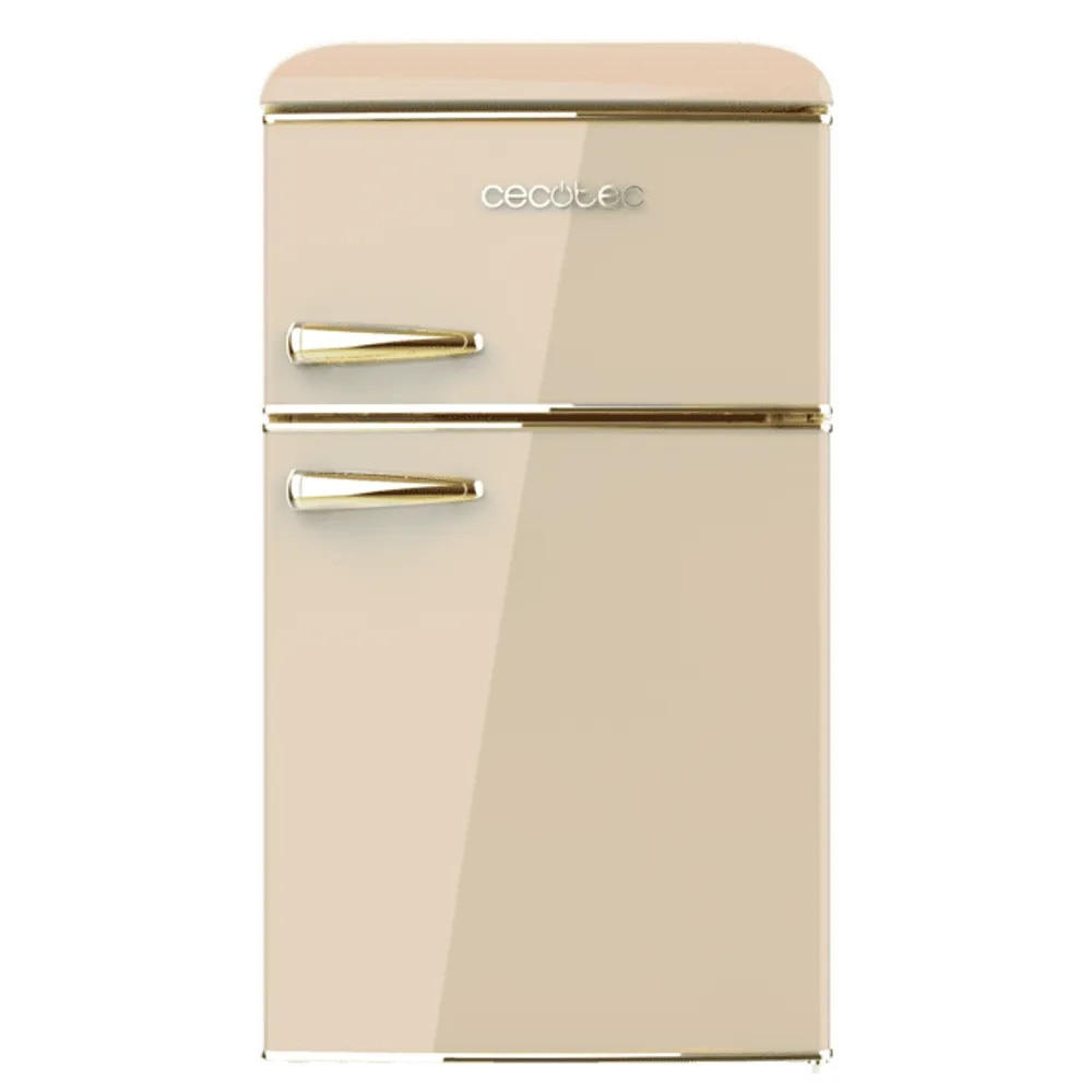 Mini frigider Retro Cecotec, Bolero CoolMarket, 86 litri, H 89.3 cm, congelator 26 litri, 2 rafturi sticla securizata, 1 compartiment fructe/legume, 3 compartimente usa, compartiment congelator, iluminare LED, termostat ajustabil manual, bej