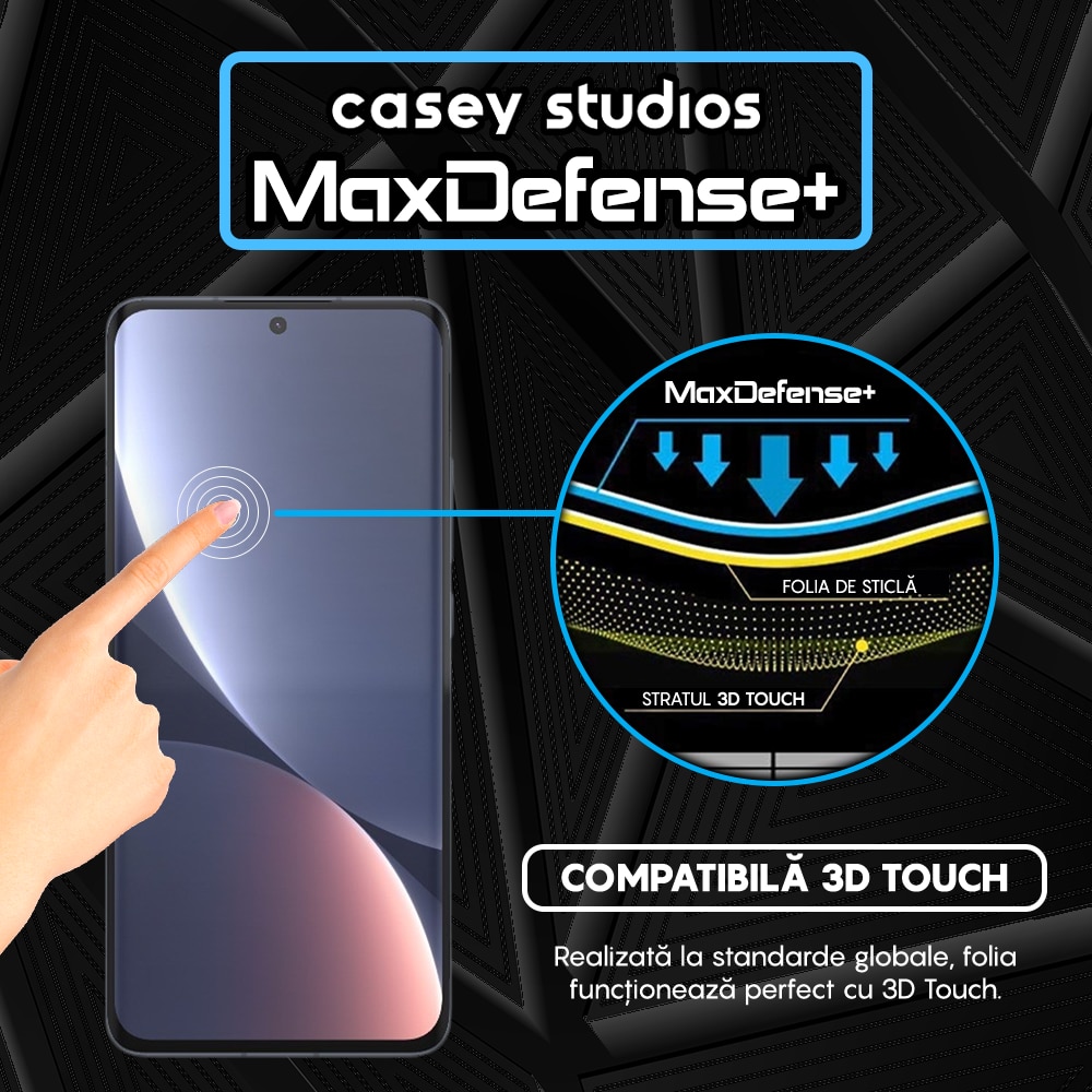 Folie Sticla CASEY STUDIOS™ compatibila cu Xiaomi 12 / 12X, Full Cover 3D, Full Glue, Ultra HD, Anti Zgarieturi, Anti Amprente, Anti Socuri, Margini Negre