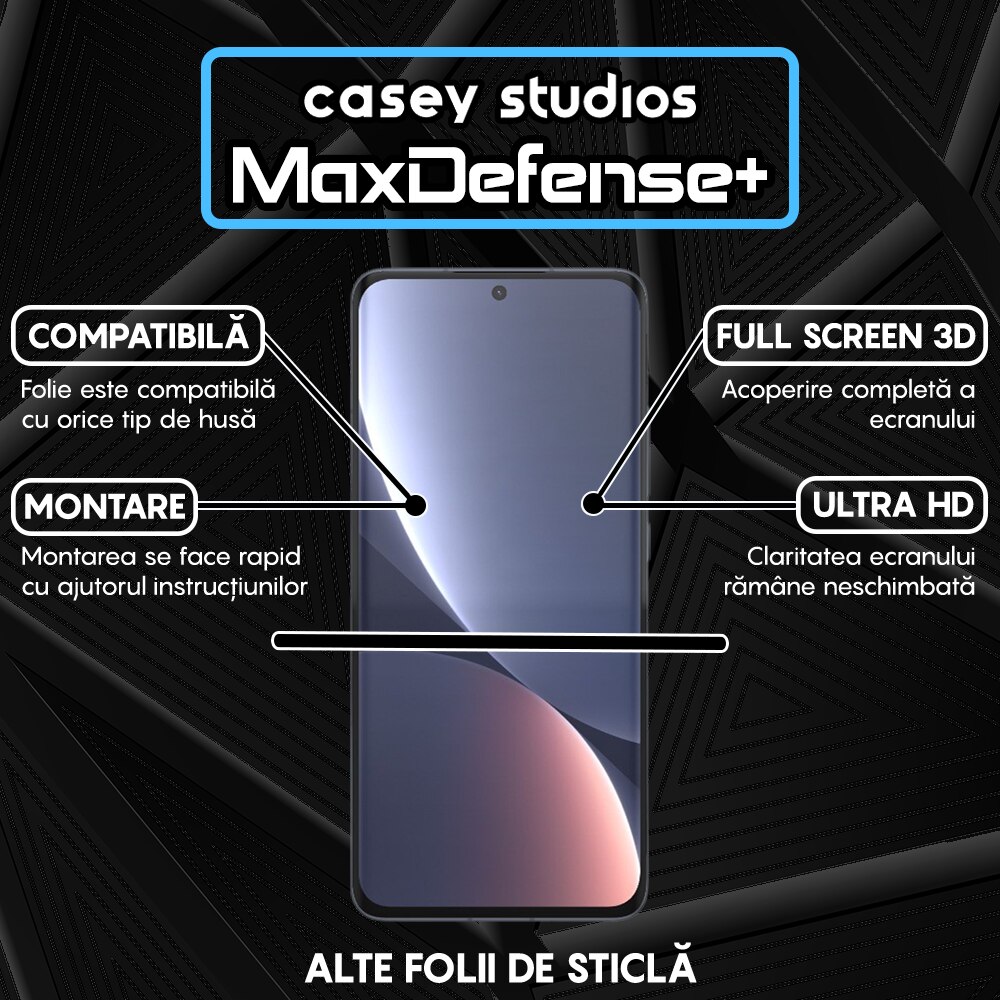 Folie Sticla CASEY STUDIOS™ compatibila cu Xiaomi 12 / 12X, Full Cover 3D, Full Glue, Ultra HD, Anti Zgarieturi, Anti Amprente, Anti Socuri, Margini Negre