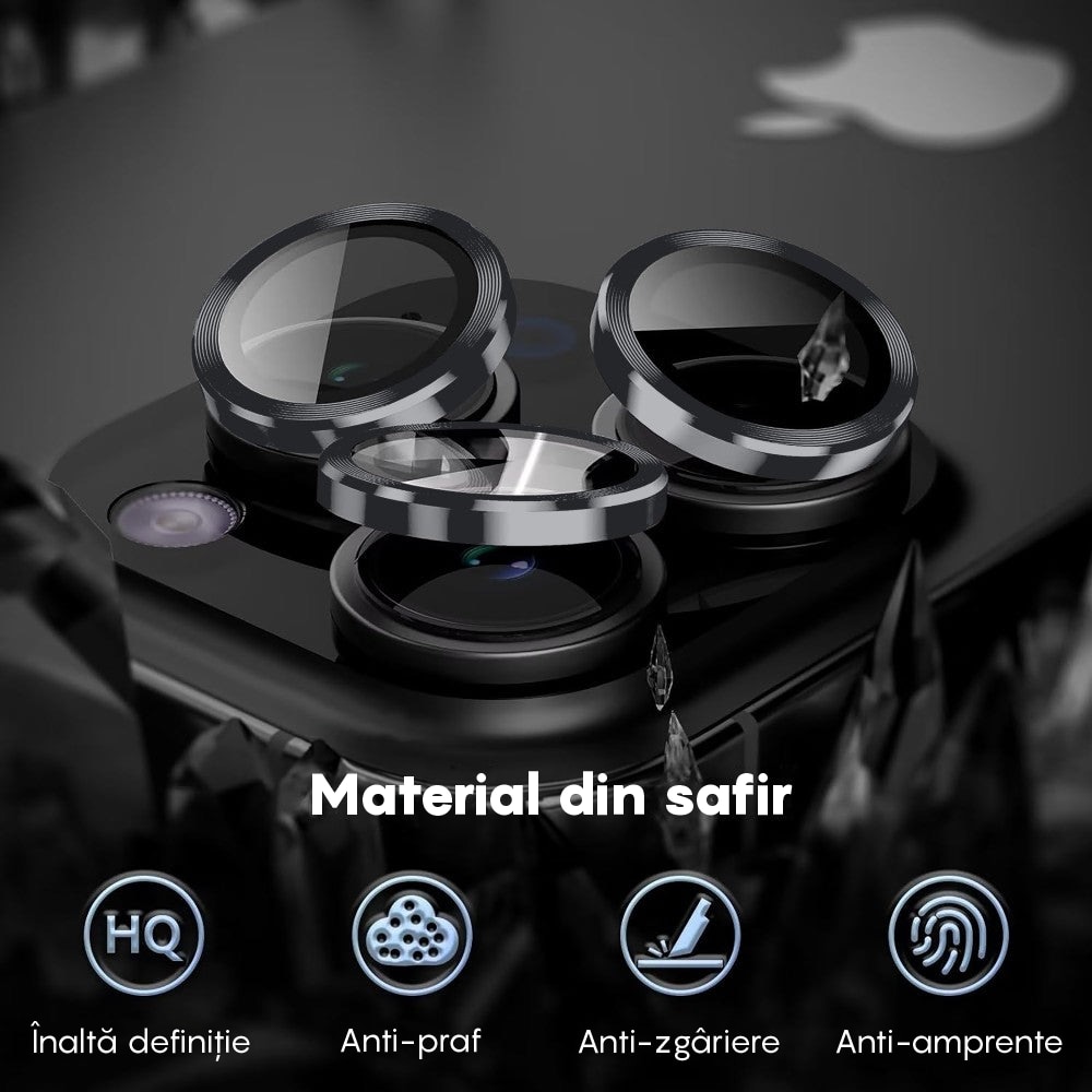 Folie Protectie Lentile Camera compatibila cu iPhone 12 Pro, CASEY STUDIOS™ MaxDefense+, Ultra HD, Anti Zgarieturi, Anti Socuri, Argintiu
