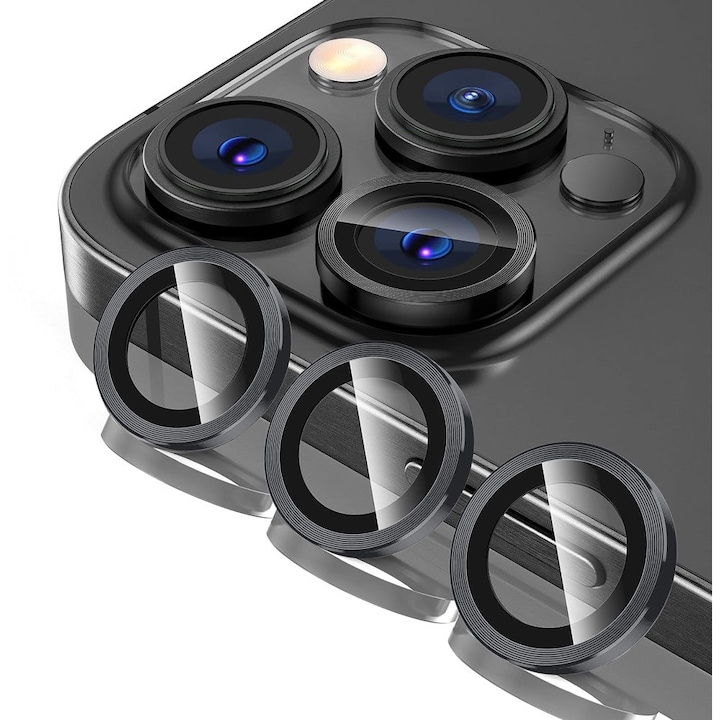 Folie Protectie Lentile Camera compatibila cu iPhone 12 Pro, CASEY STUDIOS™ MaxDefense+, Ultra HD, Anti Zgarieturi, Anti Socuri, Argintiu