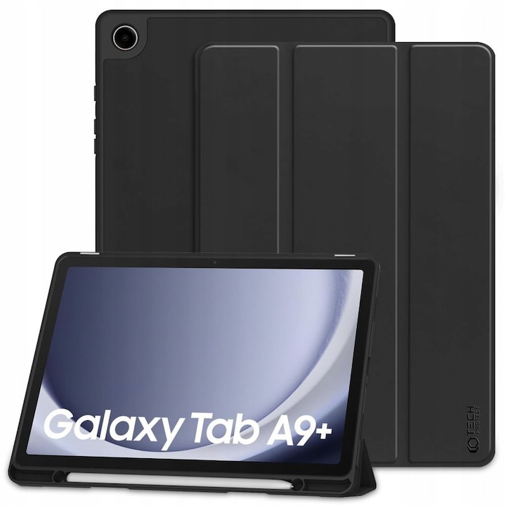 Etui SmartCase TECH-PROTECT pentru Samsung Tab A9 Plus, TPU + piele sintetica, functie de trezire automata, culoare mata