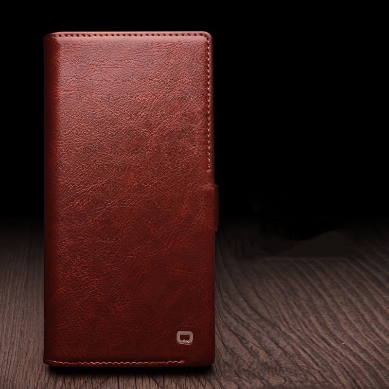 Husa pentru Samsung Galaxy S25 Ultra, Qialino Magnetic Classic Wallet, din piele naturala fina, inchidere sigura magnetica, tip carte, cu buzunare carduri si bani, culoare Maro coffee