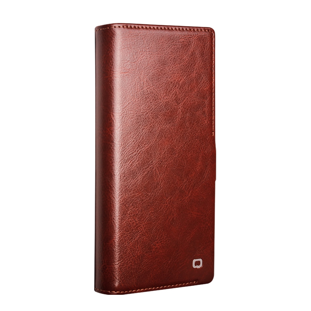Husa pentru Samsung Galaxy S25 Ultra, Qialino Magnetic Classic Wallet, din piele naturala fina, inchidere sigura magnetica, tip carte, cu buzunare carduri si bani, culoare Maro coffee
