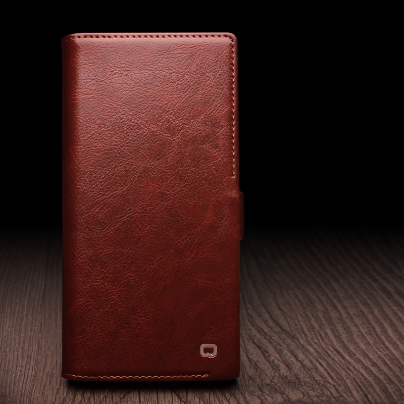 Husa pentru Samsung Galaxy S25 Ultra, Qialino Magnetic Classic Wallet, din piele naturala fina, inchidere sigura magnetica, tip carte, cu buzunare carduri si bani, culoare Maro coffee