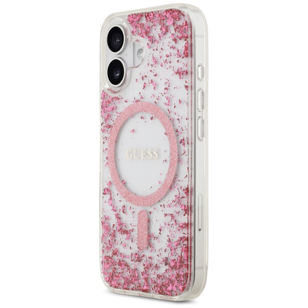 Husa protectie telefon Guess Resin Bottom Glitter MagSafe, roz, pentru iPhone 17