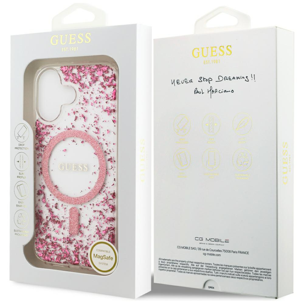 Husa protectie telefon Guess Resin Bottom Glitter MagSafe, roz, pentru iPhone 17