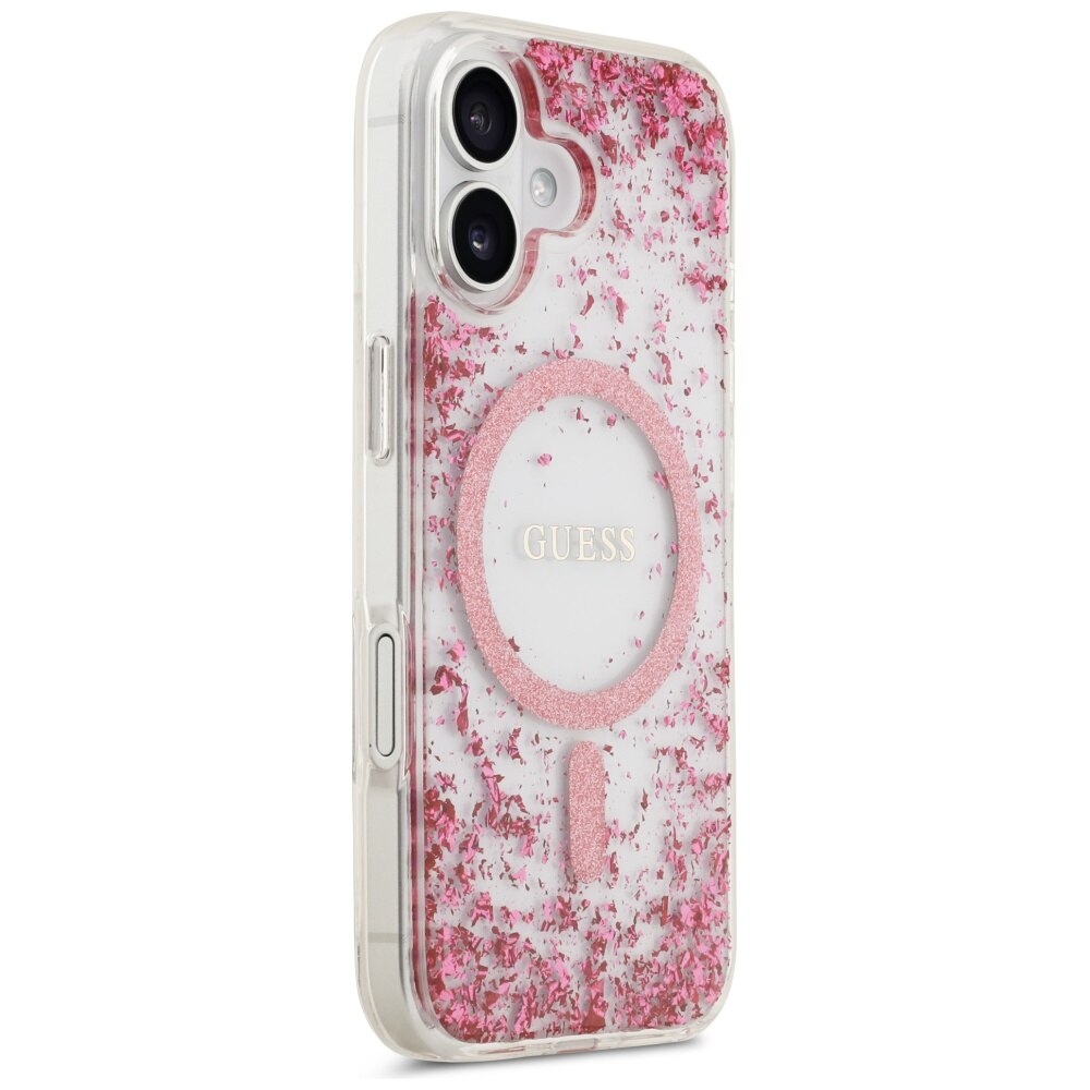 Husa protectie telefon Guess Resin Bottom Glitter MagSafe, roz, pentru iPhone 17